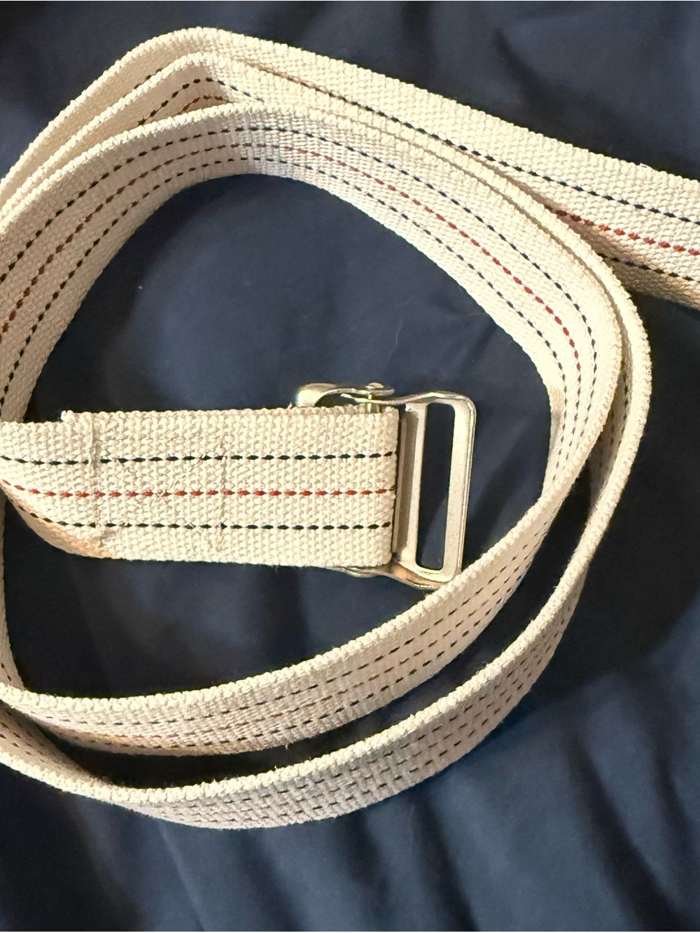 Natural Canvas Web Belt with Multicolor Stitching